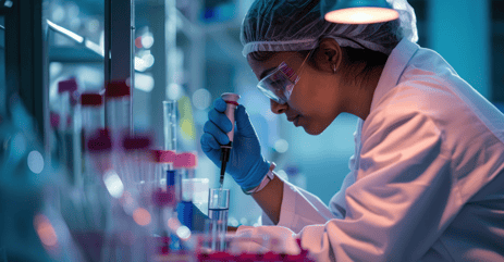 Side View Of An Indian Female Scientist Using A Micro Pipette In A Test Tube For Test Analysis In A Laboratory