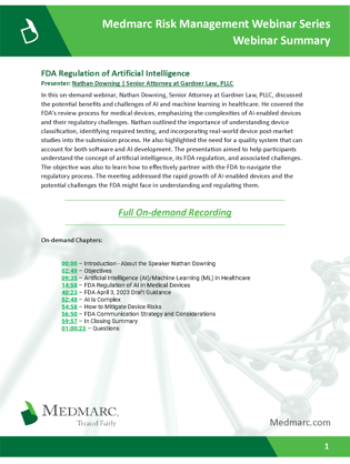 20241003 FDA Regulation of AI Summary