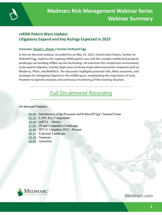 2025-05-14-mRNA Patent Wars Update Litigations Expand and Key Rulings Expected in 2025 Summary