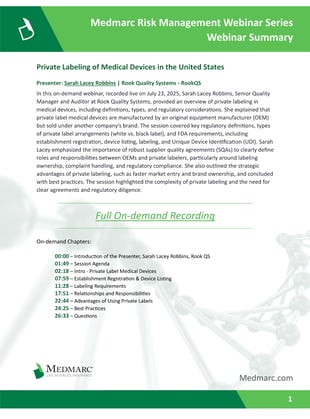 2025-07-23 Private Labeling of Medical Devices in the U.S Summary